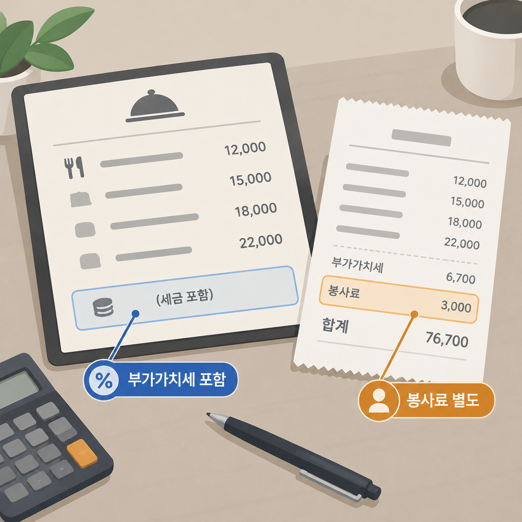 AI 생성 설명 이미지: 안산일동맛집 유니드정육식당 | 메뉴 가격의 부가가치세와 별도 봉사료 확인법